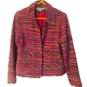Vintage ANAGE Women's 100% Silk Jacket Rainbow Pink Beaded Blazer (Small).